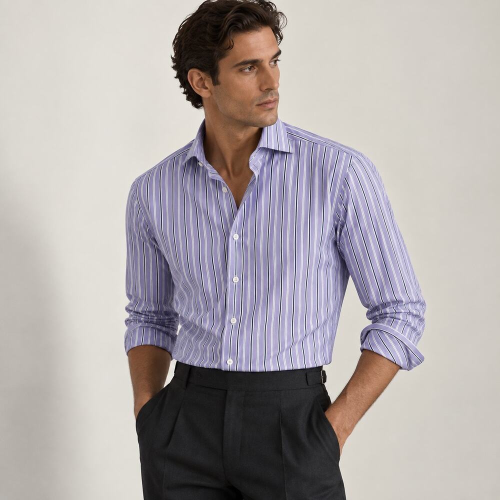 Ralph Lauren Black label Dress Shirt Purple Striped cotton sz 15 1/2